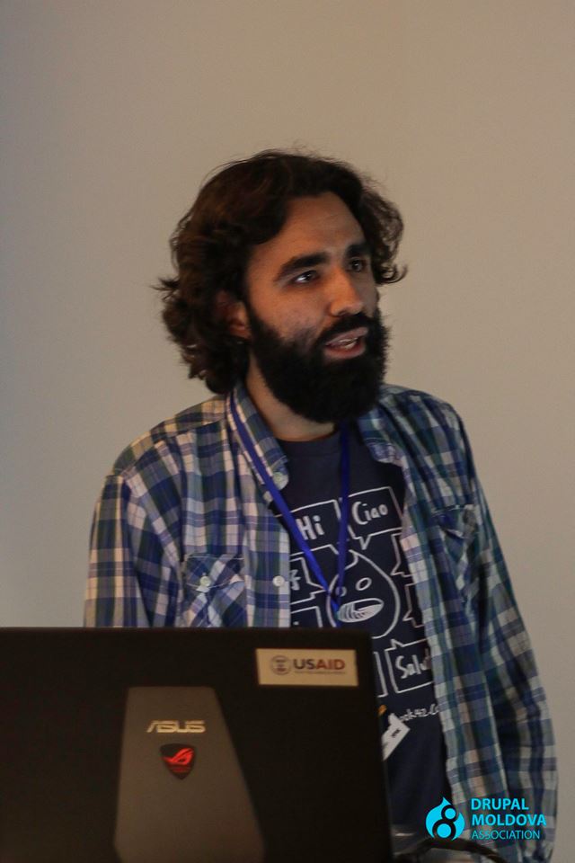 Giving a talk on composer